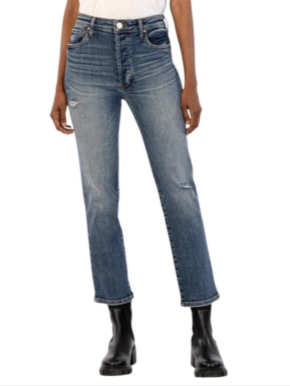 Kut from the Kloth Rosa Ankle Vintage Straight High-Rise Distressed Jeans